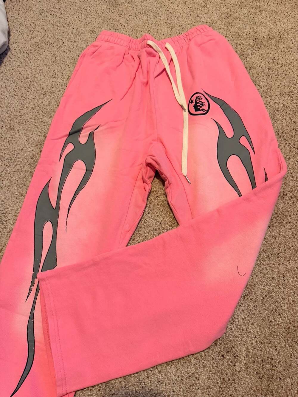 Hellstar Capsule 10 Flame Graphic Flare Sweatpants in Pink/Grey